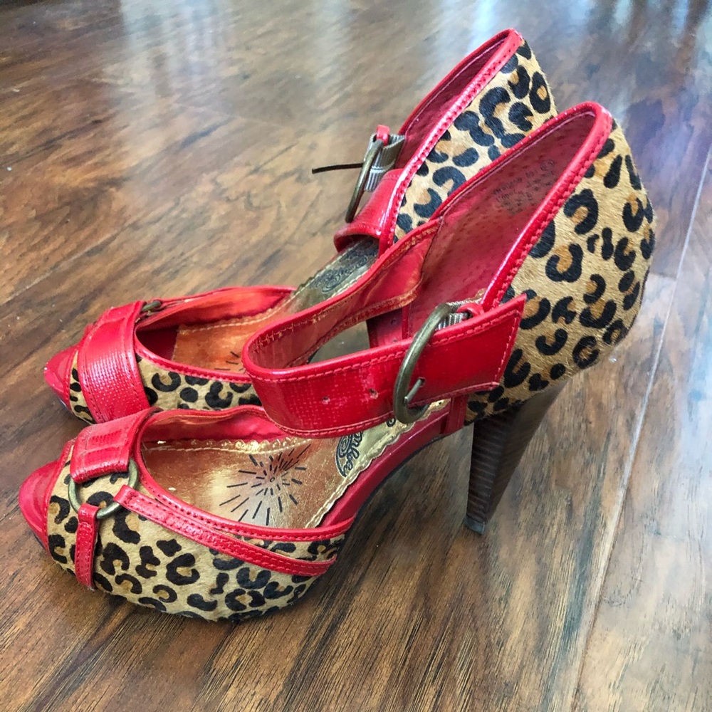 Leopard Calf skin rockabilly heels
